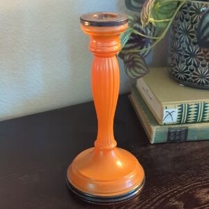 Vintage 1920s Czechoslovakian Orange Glass Candle Holder